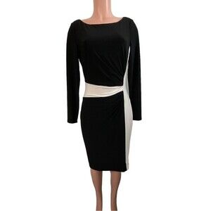 Lauren Ralph Lauren Black‎ and Ivory Side Ruched Sheath Dress Size 10